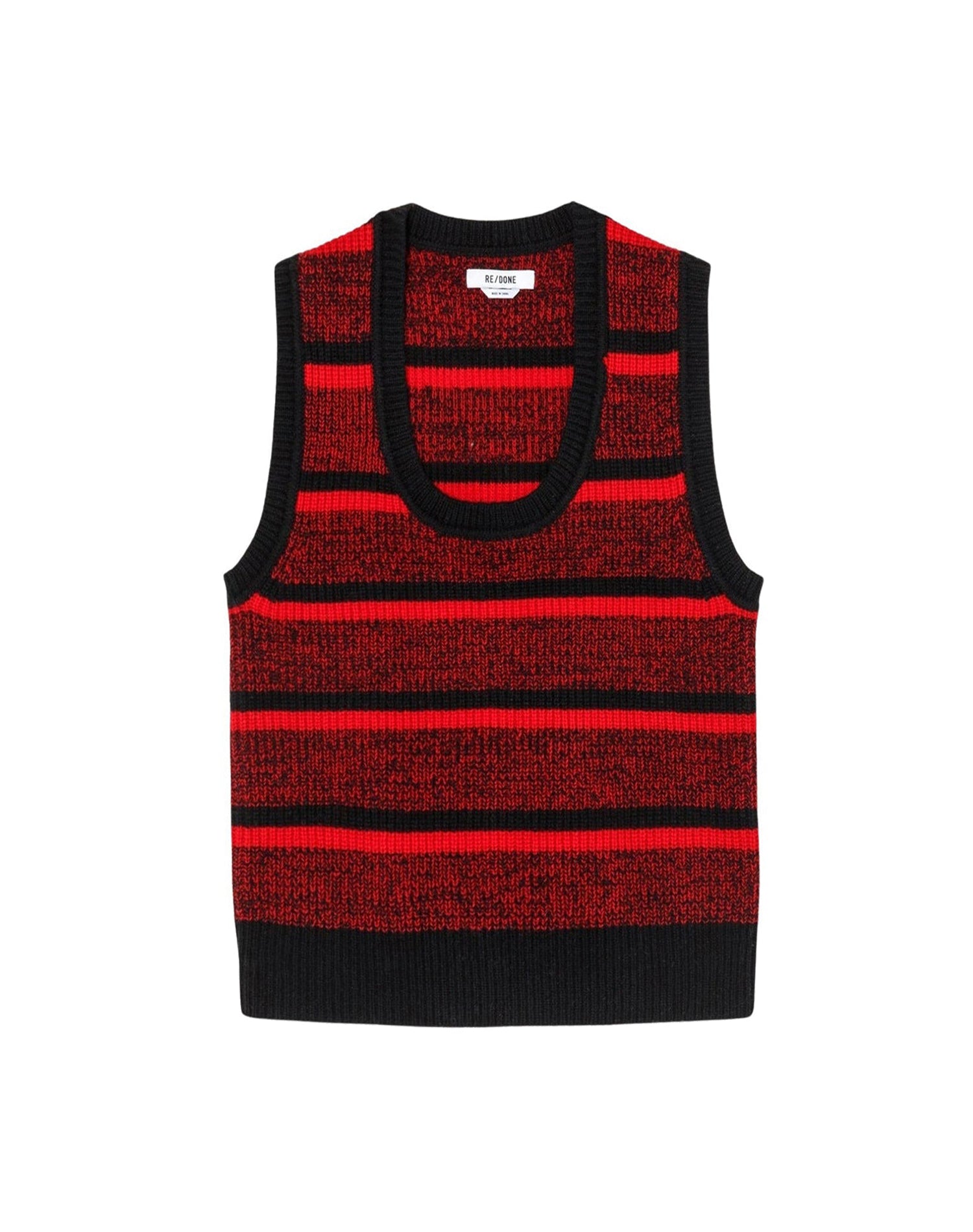Wool U-neck jumper - Red Black Stripe