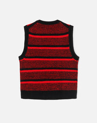 Wool U-neck jumper - Red Black Stripe