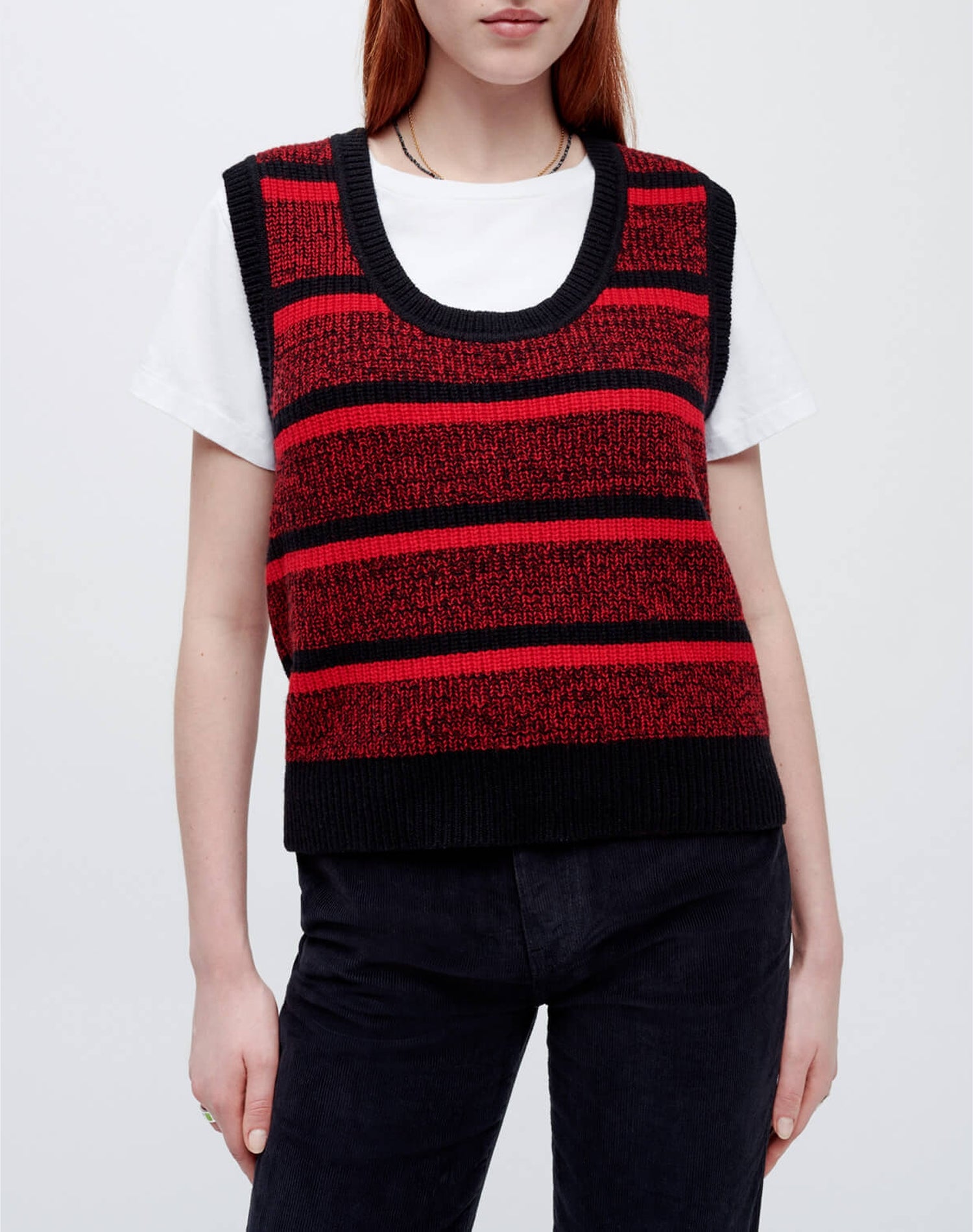 Wool U-neck jumper - Red Black Stripe