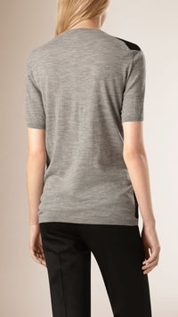 2 qty T-shirt en laine à motif coup de pinceau brodé - Light Grey & Melange Black