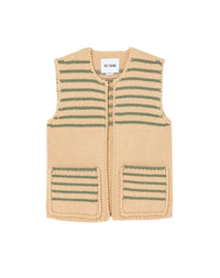 Waistcoat with patch pockets in wool - Apricot Sage Stripe