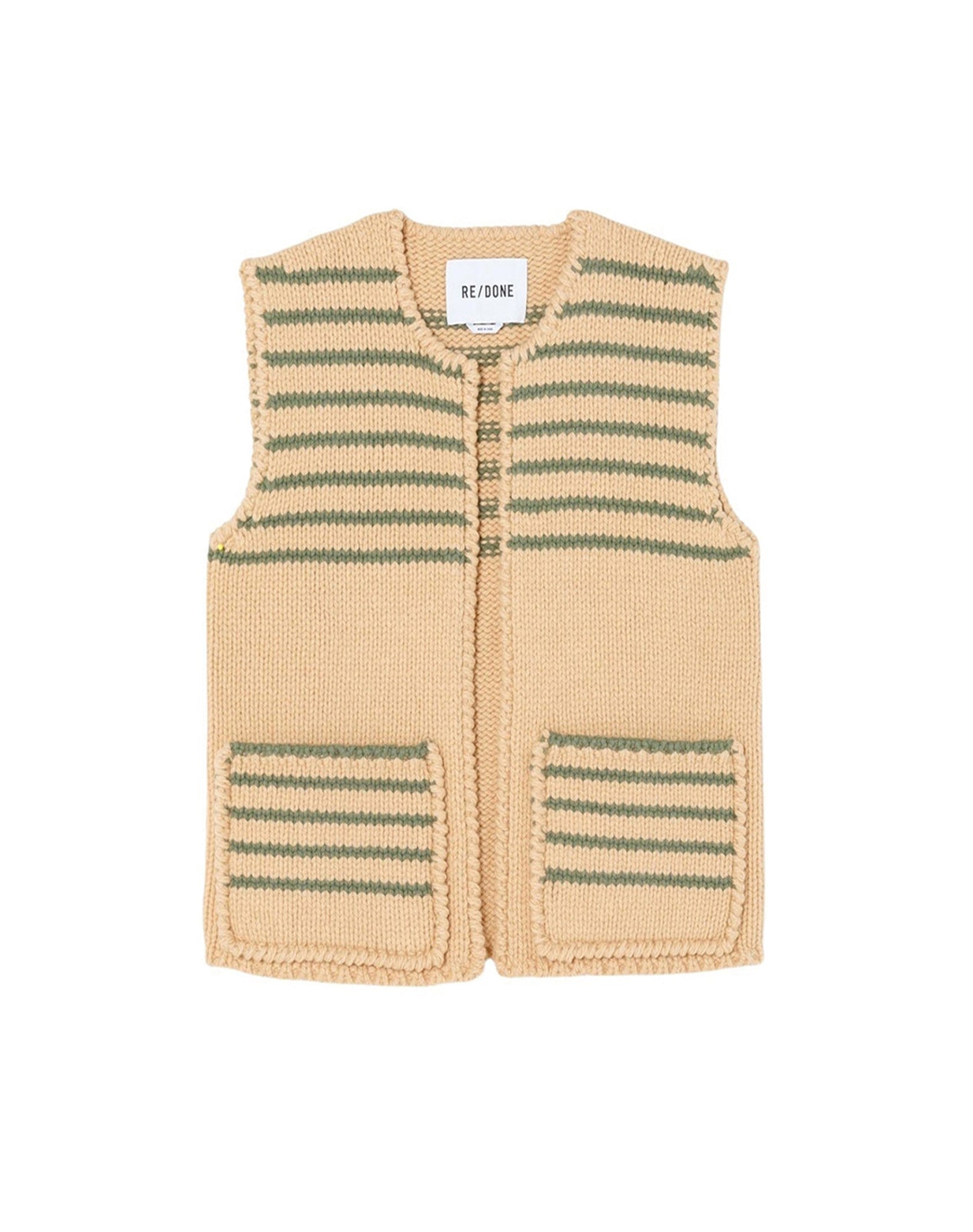 Waistcoat with patch pockets in wool - Apricot Sage Stripe