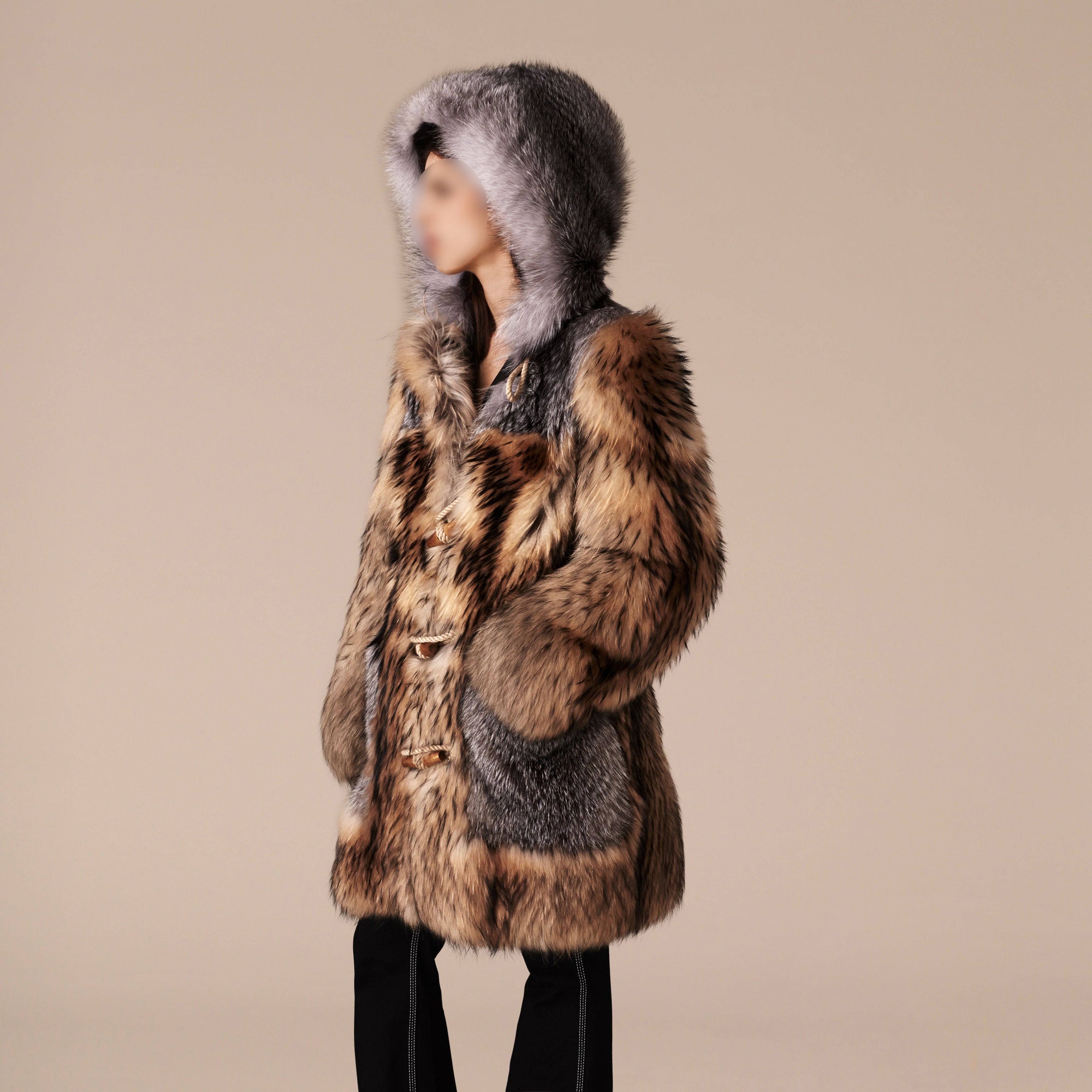 1 qty Duffle-coat oversize en fourrure - Camel