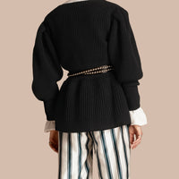 1 qty Cardigan en laine et cachemire à manches bouffantes - Black