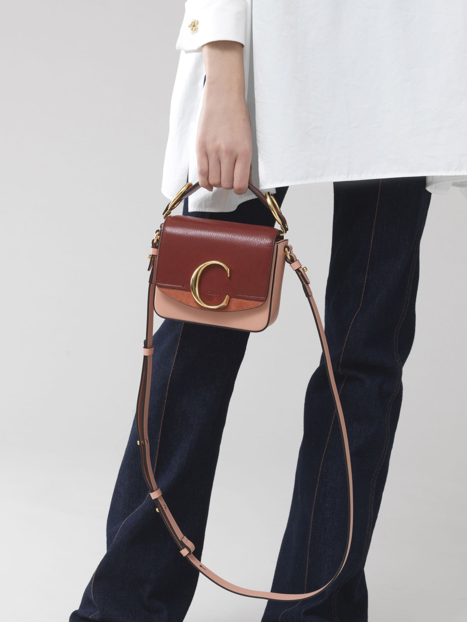 Mini sac Chloé «C» en cuir - Fallow Pink