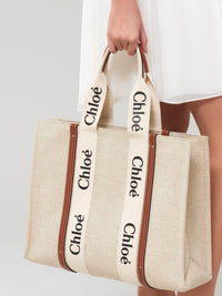 BASEPLUS_White & Brown LARGE TOTE - White & Brown