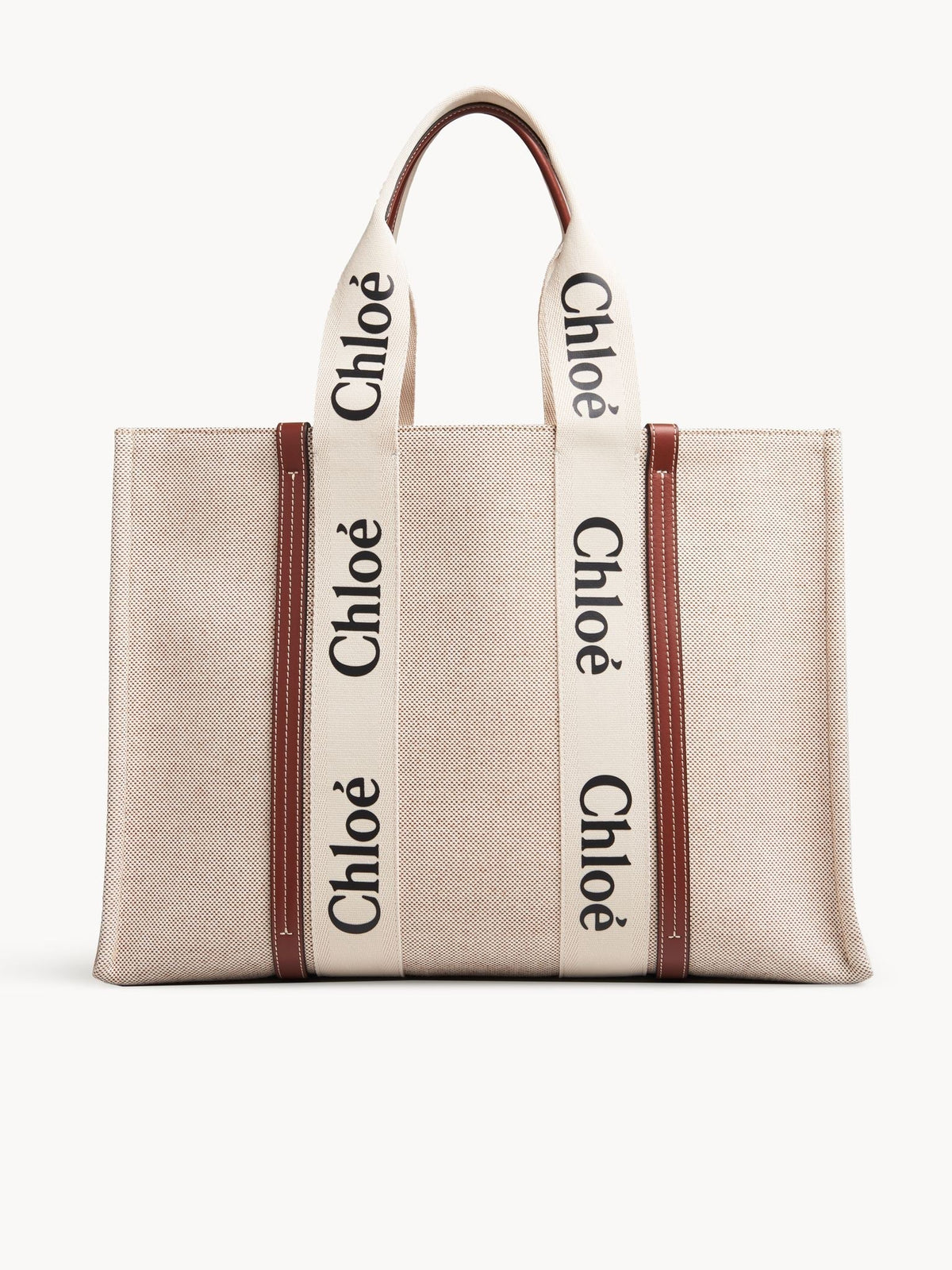BASEPLUS_White & Brown LARGE TOTE - White & Brown