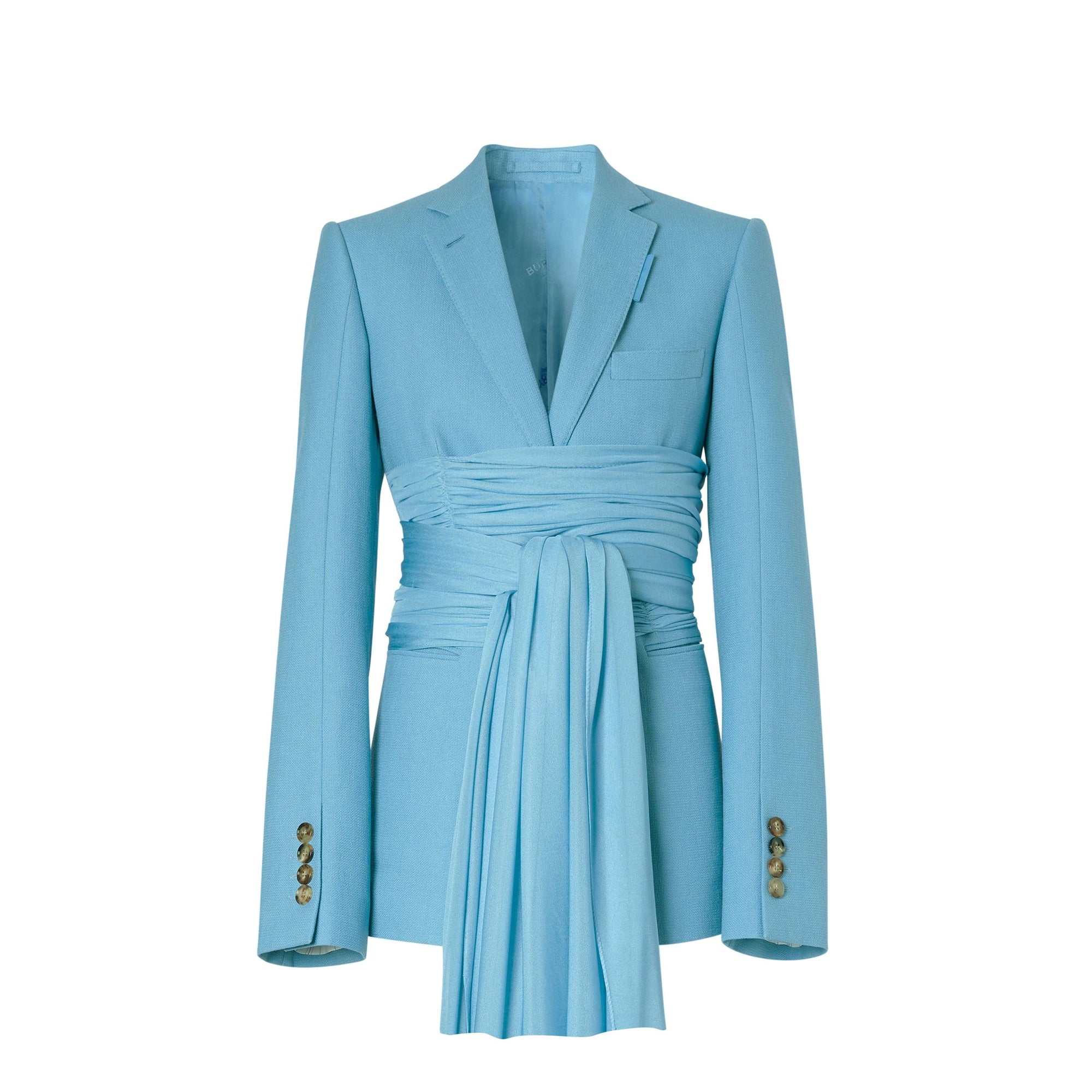 Veste tailleur en laine et ramie à ceinture - Blue Topaz