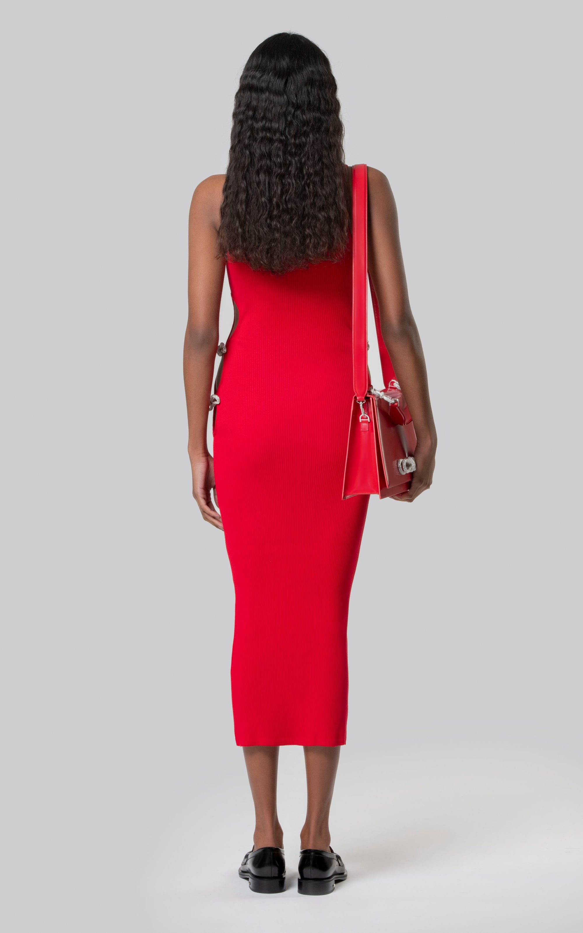 Bow midi dress with rhinestone embellishments - Red