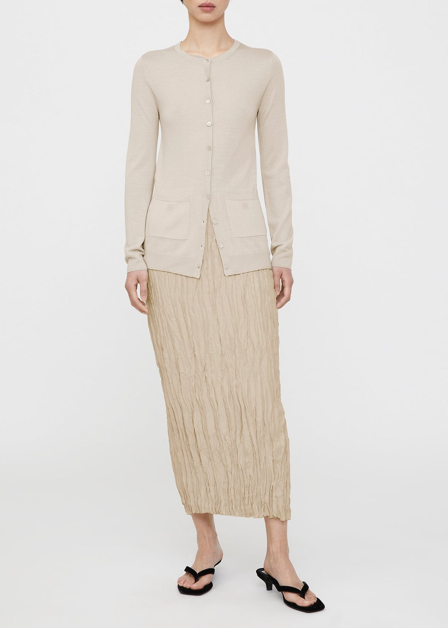 Cardigan finement tricoté en laine - Light Hay