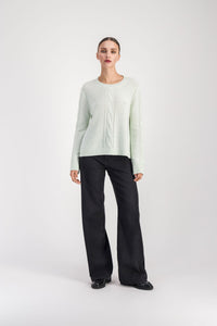 Pull col rond details cable - Vert d'Eau