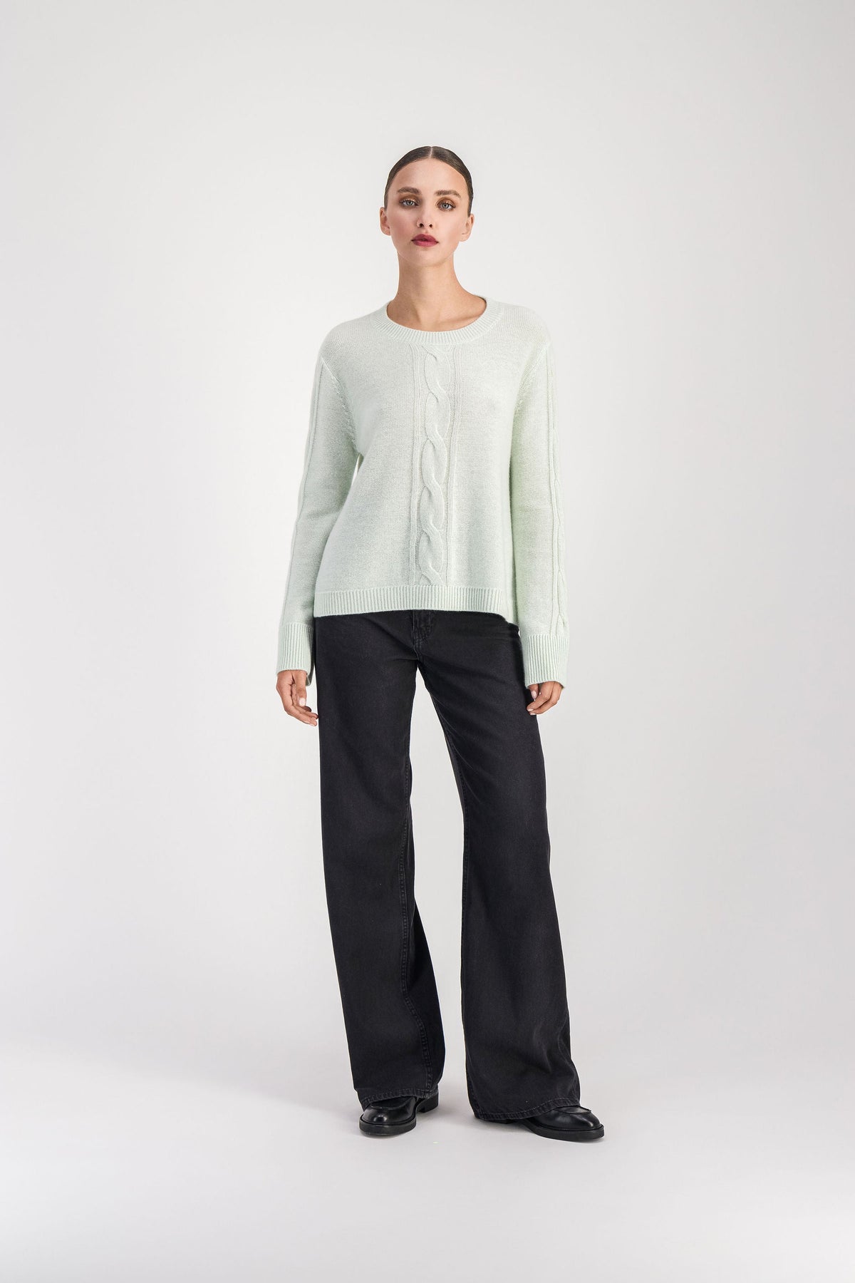 Pull col rond details cable - Vert d'Eau