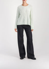 Round-neck cashmere cable-knit jumper - Water Green