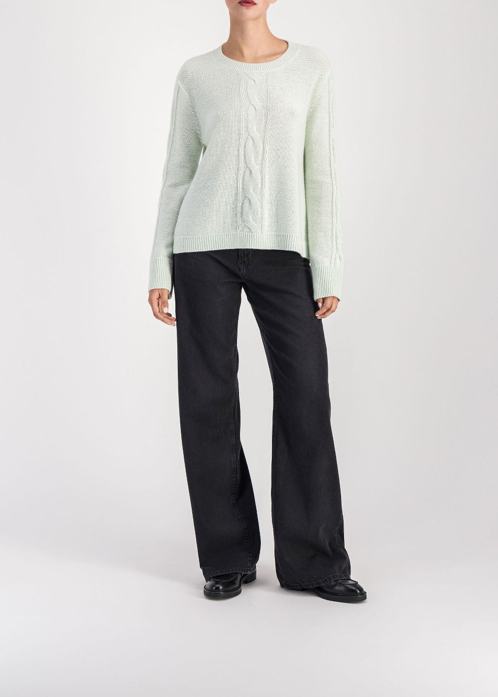 Round-neck cashmere cable-knit jumper - Water Green