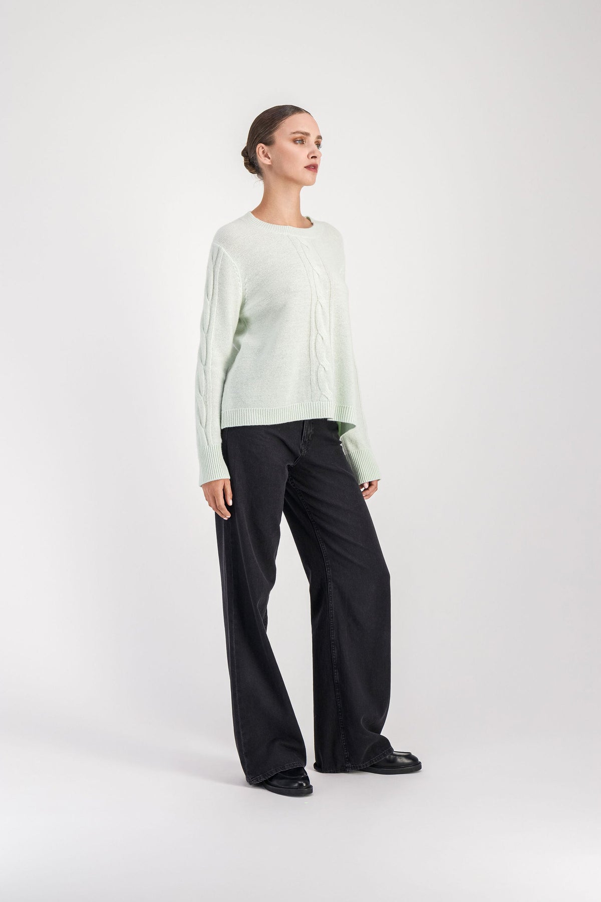 Pull col rond details cable - Vert d'Eau