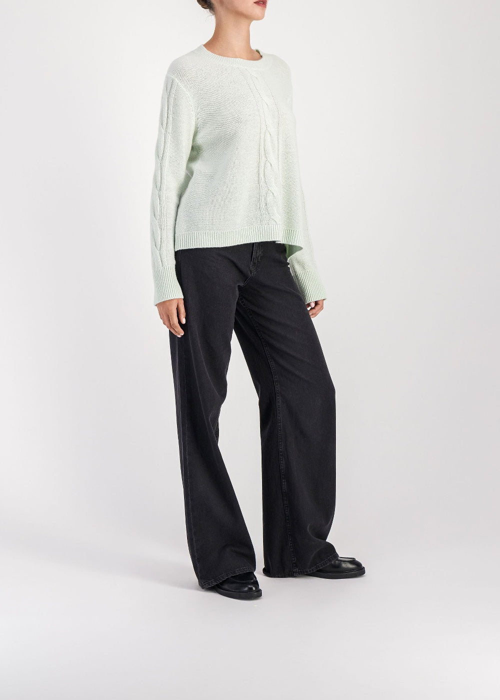 Round-neck cashmere cable-knit jumper - Water Green