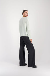 Pull col rond details cable - Vert d'Eau