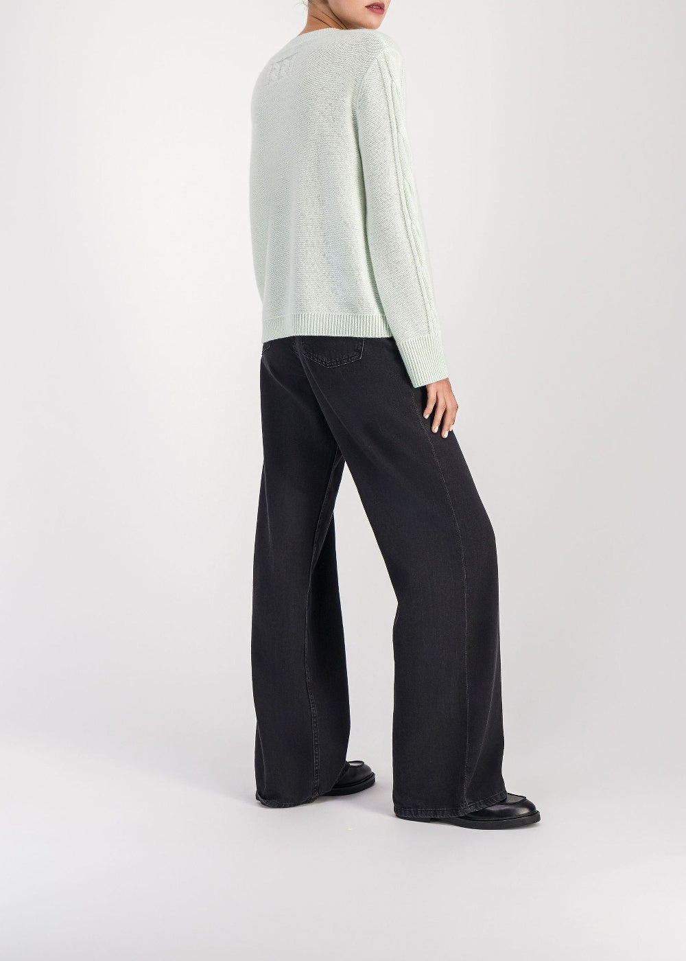 Round-neck cashmere cable-knit jumper - Water Green