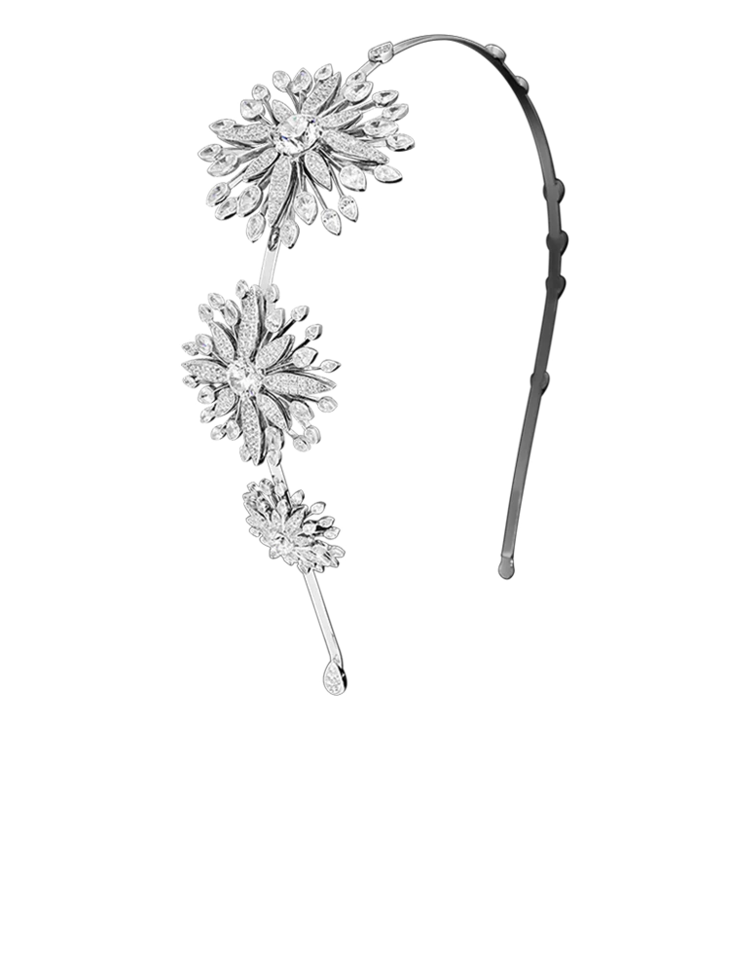 1qty NEW / Argent Rhodié Bijou de tête 3 Fleurs en argent rhodié 925/1000 // RECO : 588€