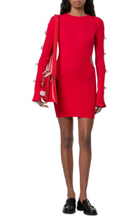 Short Bow dress with rhinestone embellishments - Red