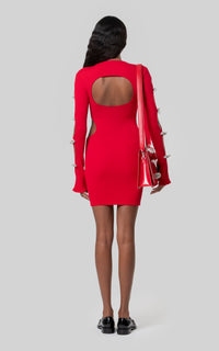 Short Bow dress with rhinestone embellishments - Red