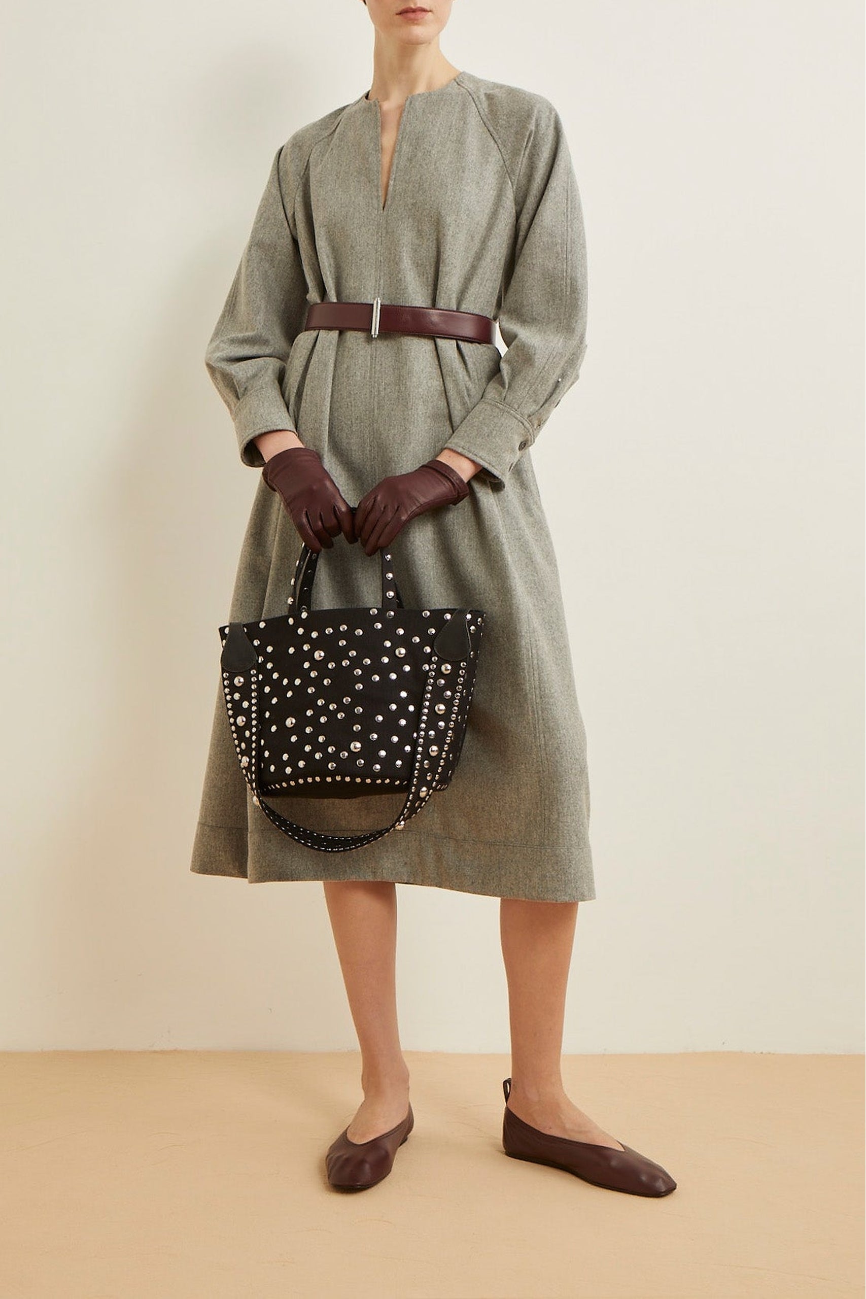 Robe Celeste à manches longues et col ouvert en laine - Grey