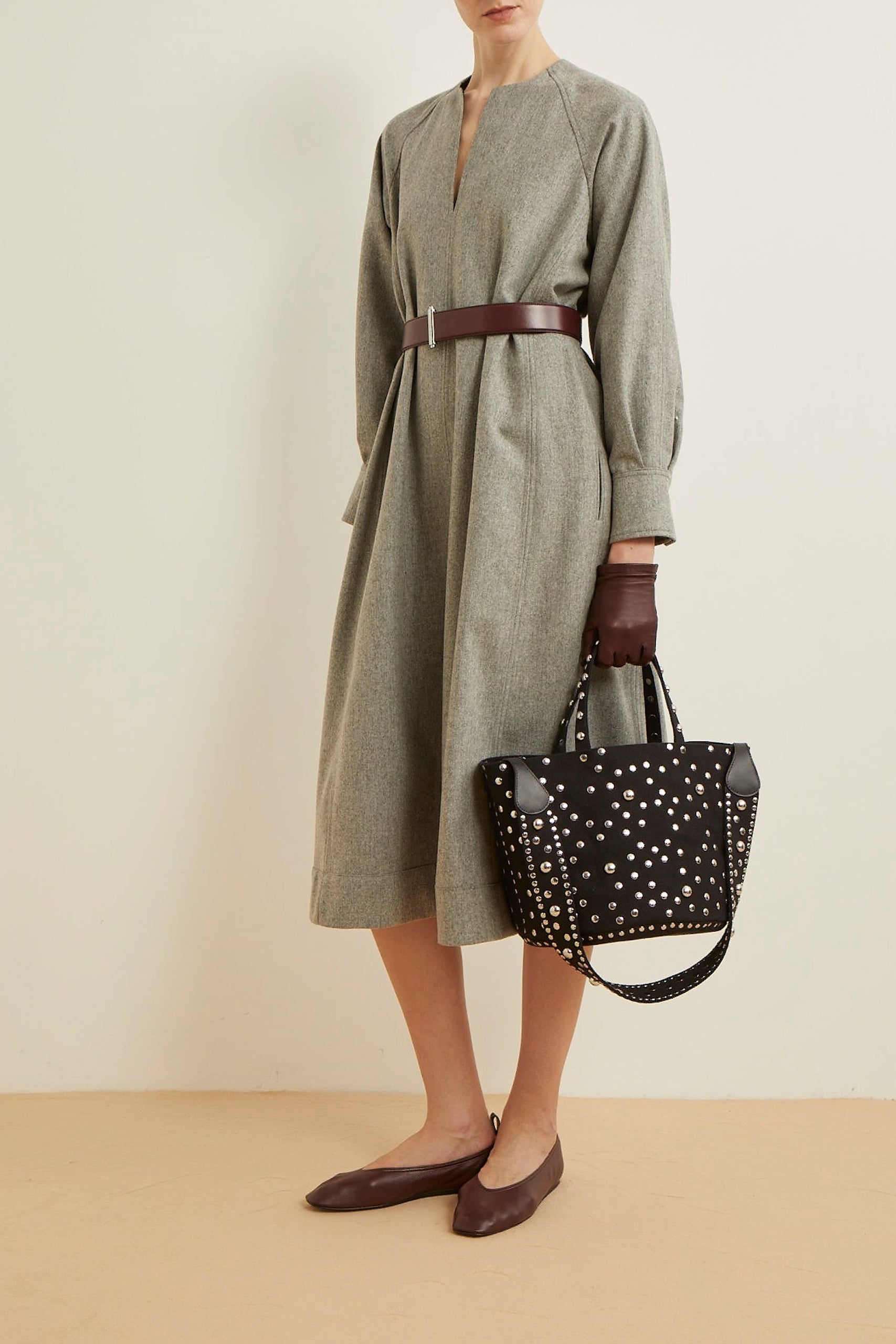 Robe Celeste à manches longues et col ouvert en laine - Grey