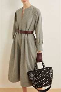 Robe Celeste à manches longues et col ouvert en laine - Grey