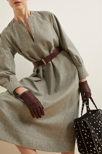 Robe Celeste à manches longues et col ouvert en laine - Grey