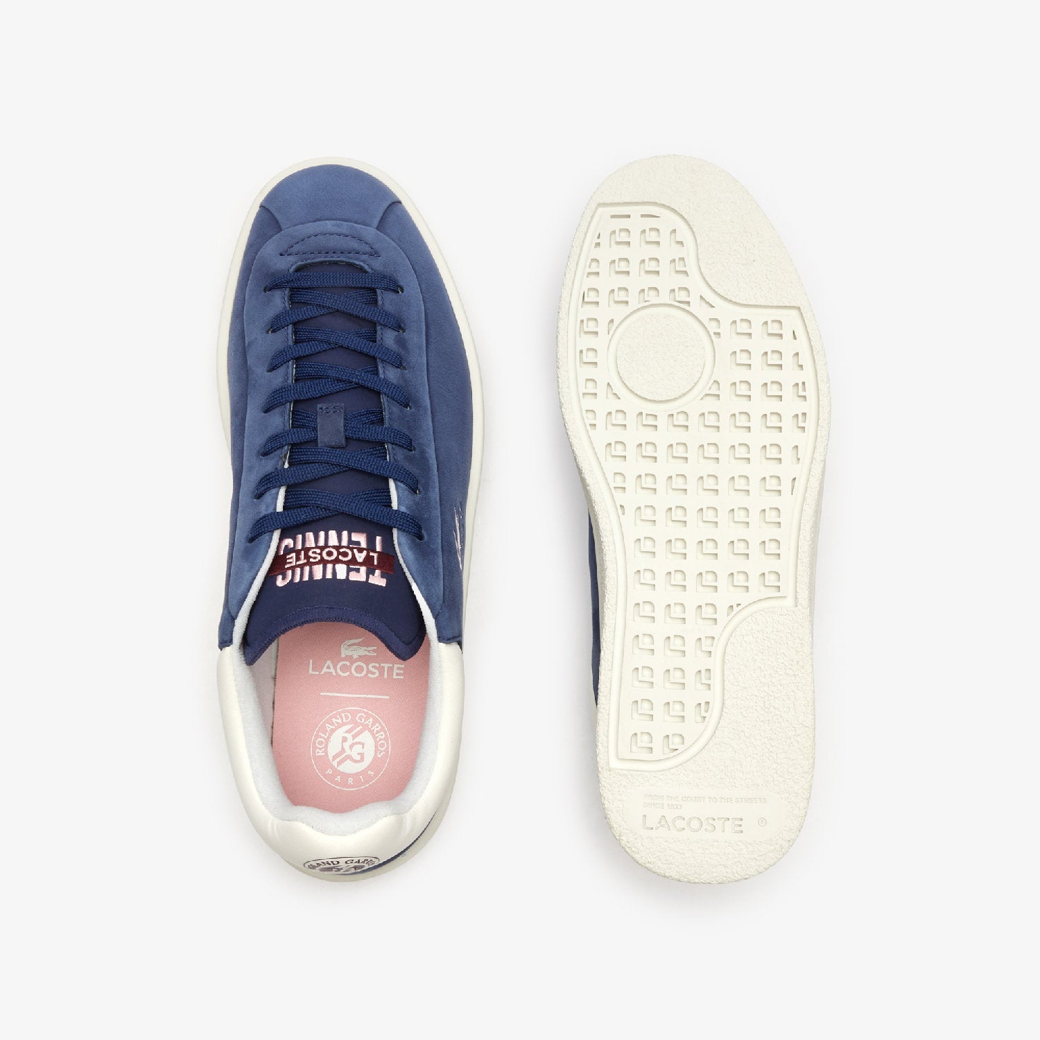 Sneakers Baseshot Lacoste x Roland-Garros en cuir - Navy & Off White