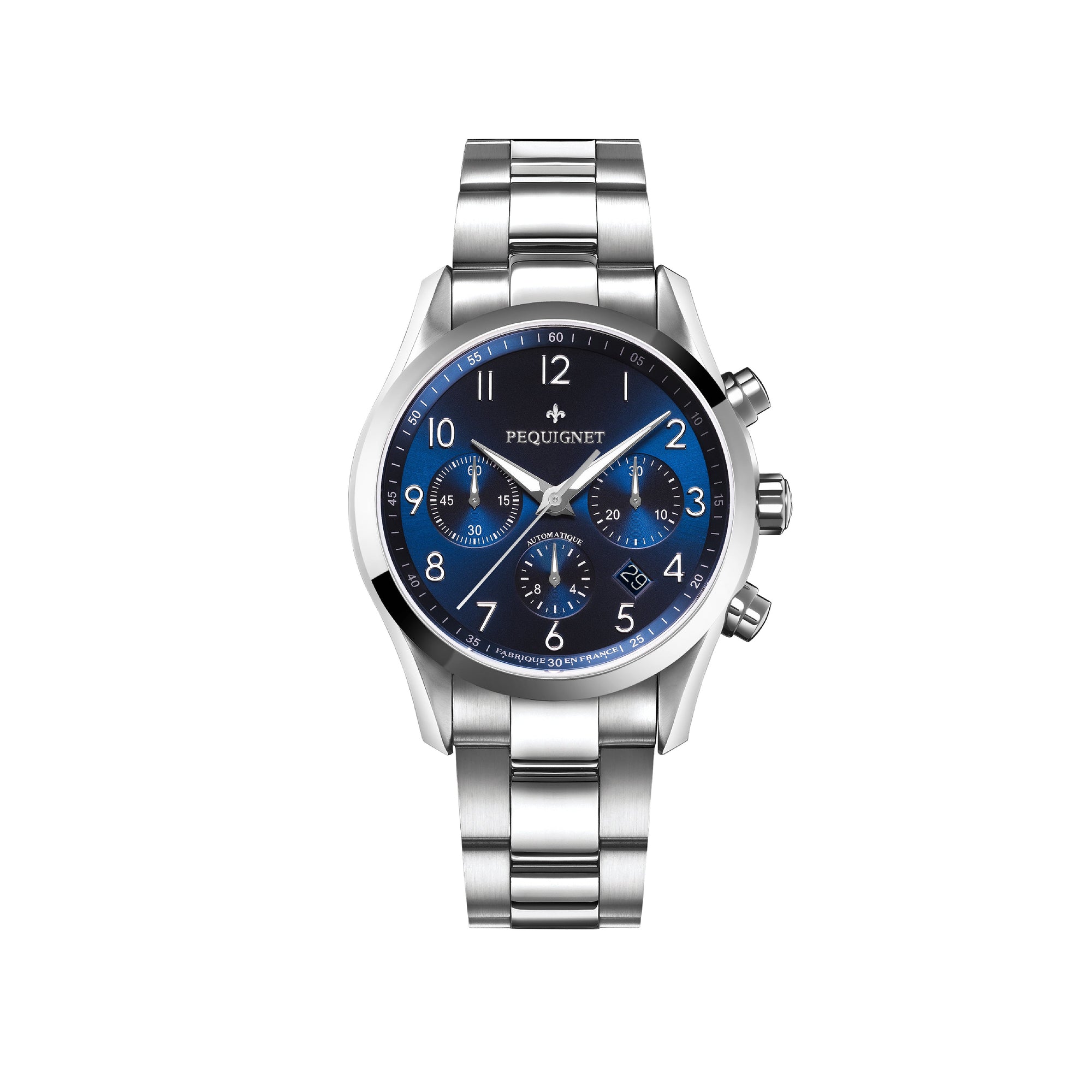 Montre Chrono Élegance en acier 42 mm - Bleu