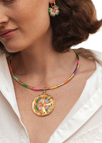 Boucles d'oreilles Lucky dorées à l'or fin et émail - Multicolor