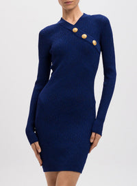 Robe courte 3 boutons vichy - Bleu Nuit