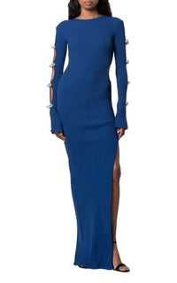 Bow long dress with rhinestones - Navy Blue