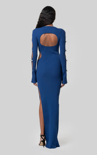 Bow long dress with rhinestones - Navy Blue