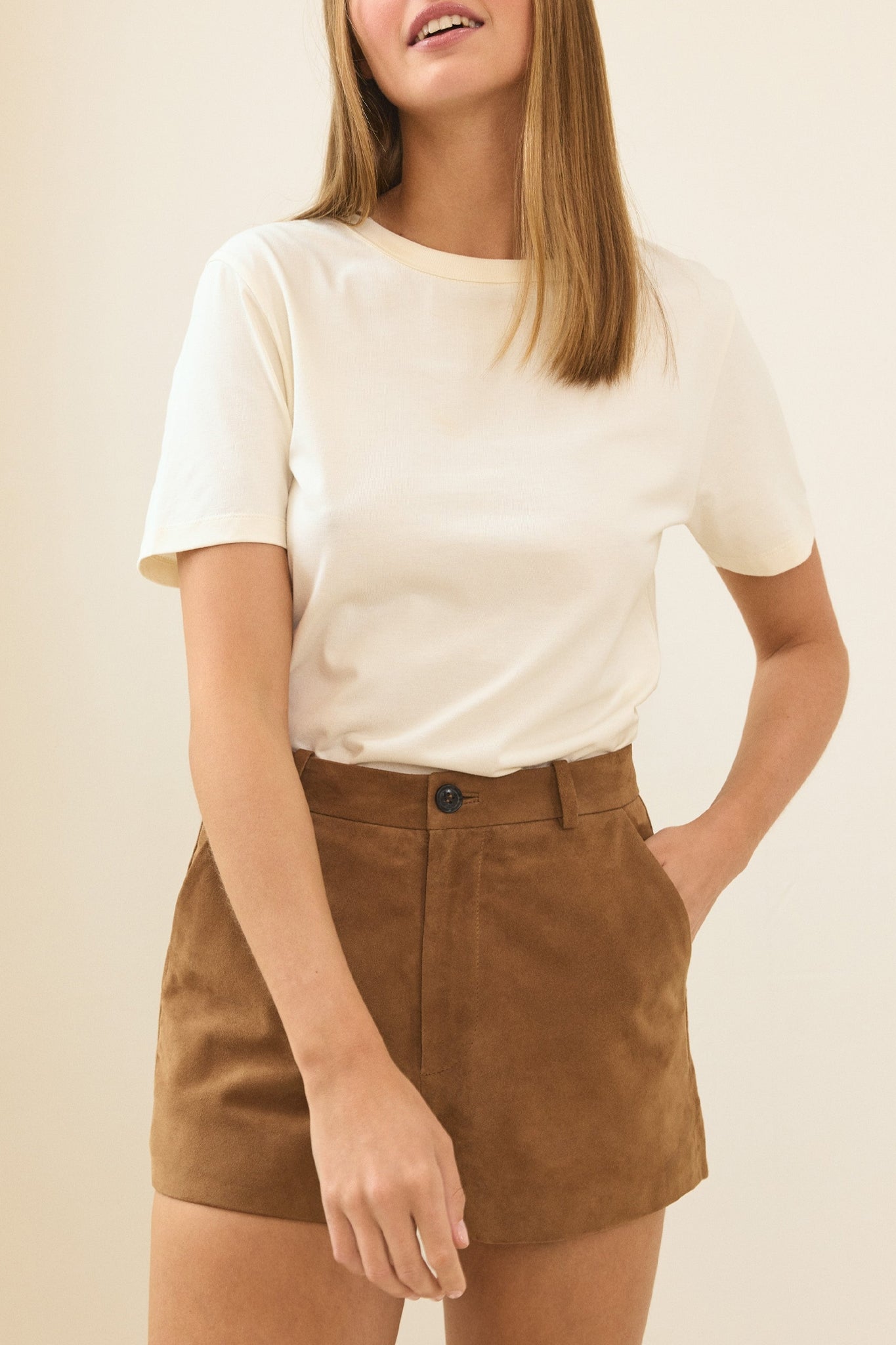 Short Le Luciani en cuir - Marron Camel