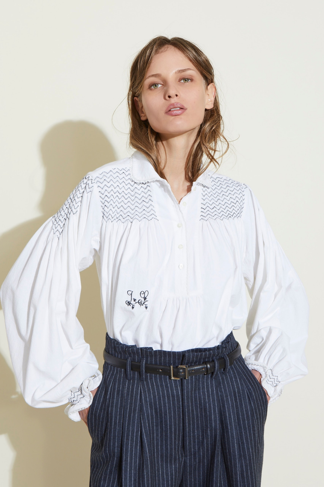 ZNOSTOCK_WHITE & INDIGO SHIRT NORD - White & Indigo