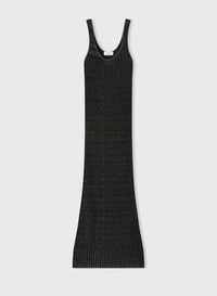 BLACK MICRO-CHECK KNITTED LONG DRESS