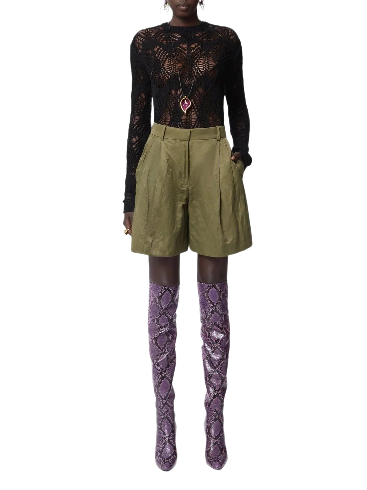 High-waisted flared shorts - Khaki