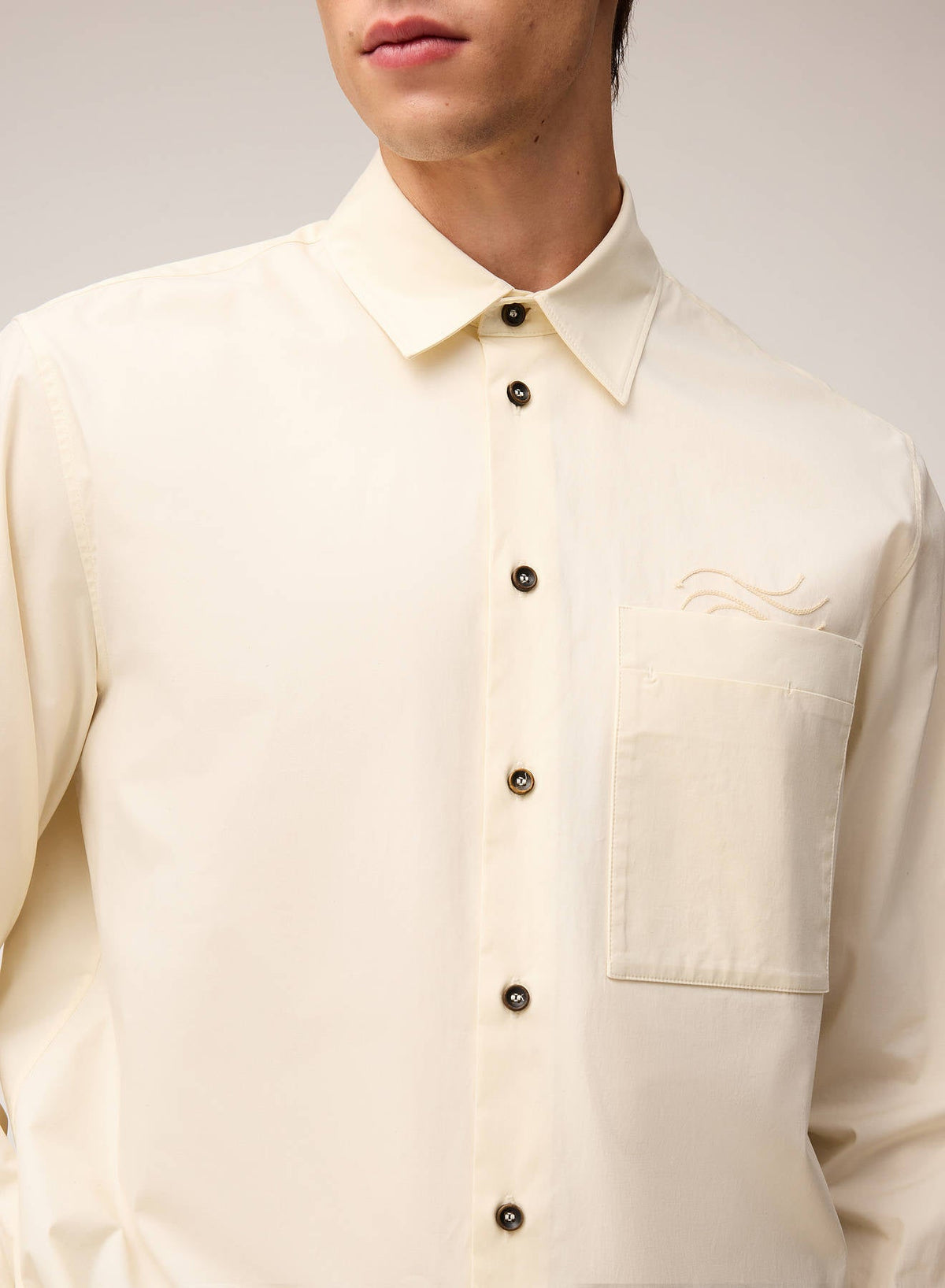 BUTTER POPELINE COTTON STRETCH SHIRT WITH EMBROIDERY