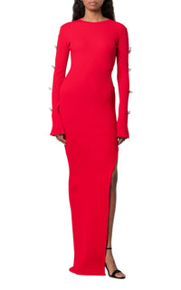 Bow long dress with rhinestone embellishments - Red