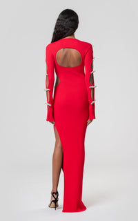 Bow long dress with rhinestone embellishments - Red