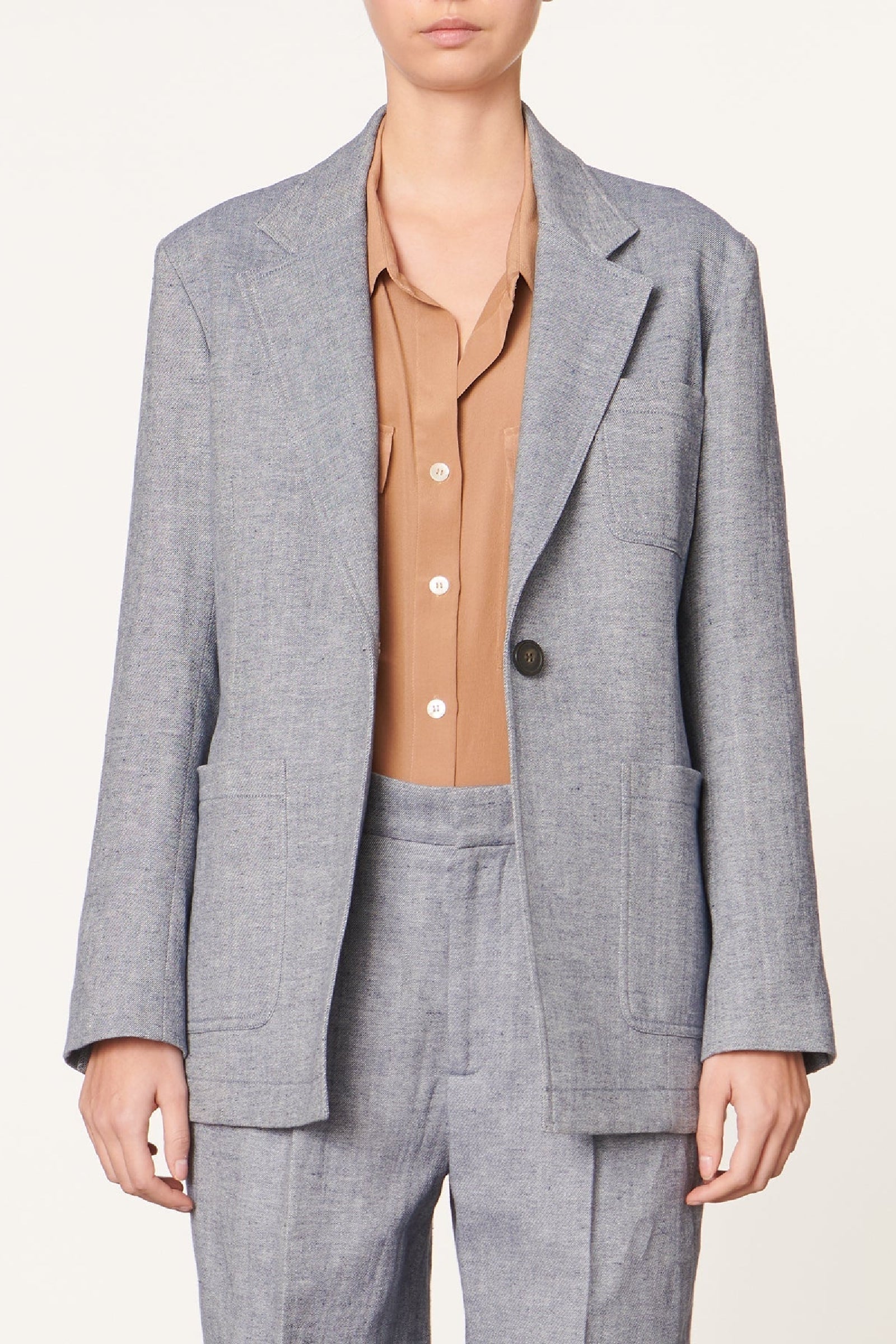 Blazer structuré Caline en lin mélangé - Bleu Chiné