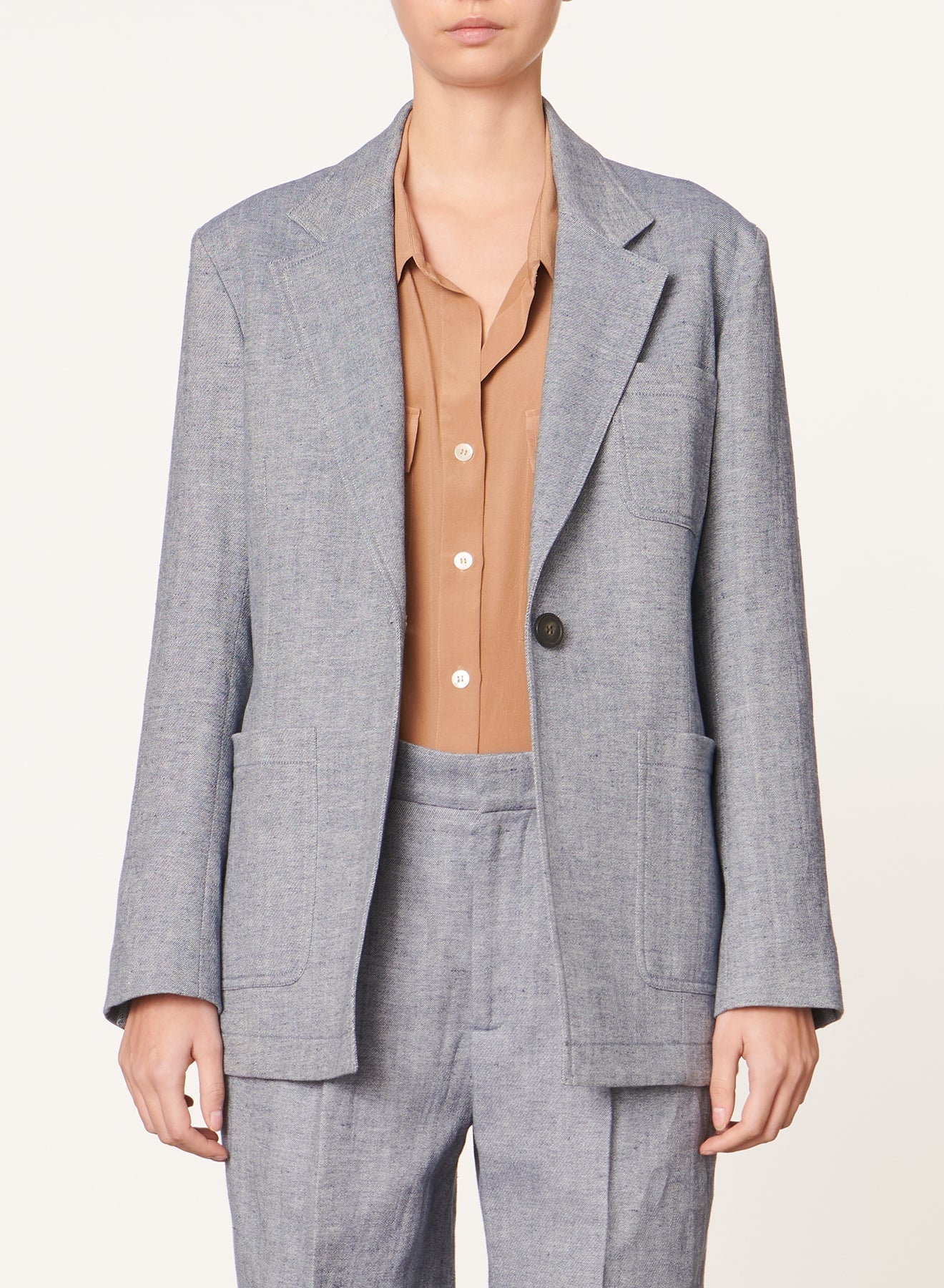 Blazer structuré Caline en lin mélangé - Bleu Chiné