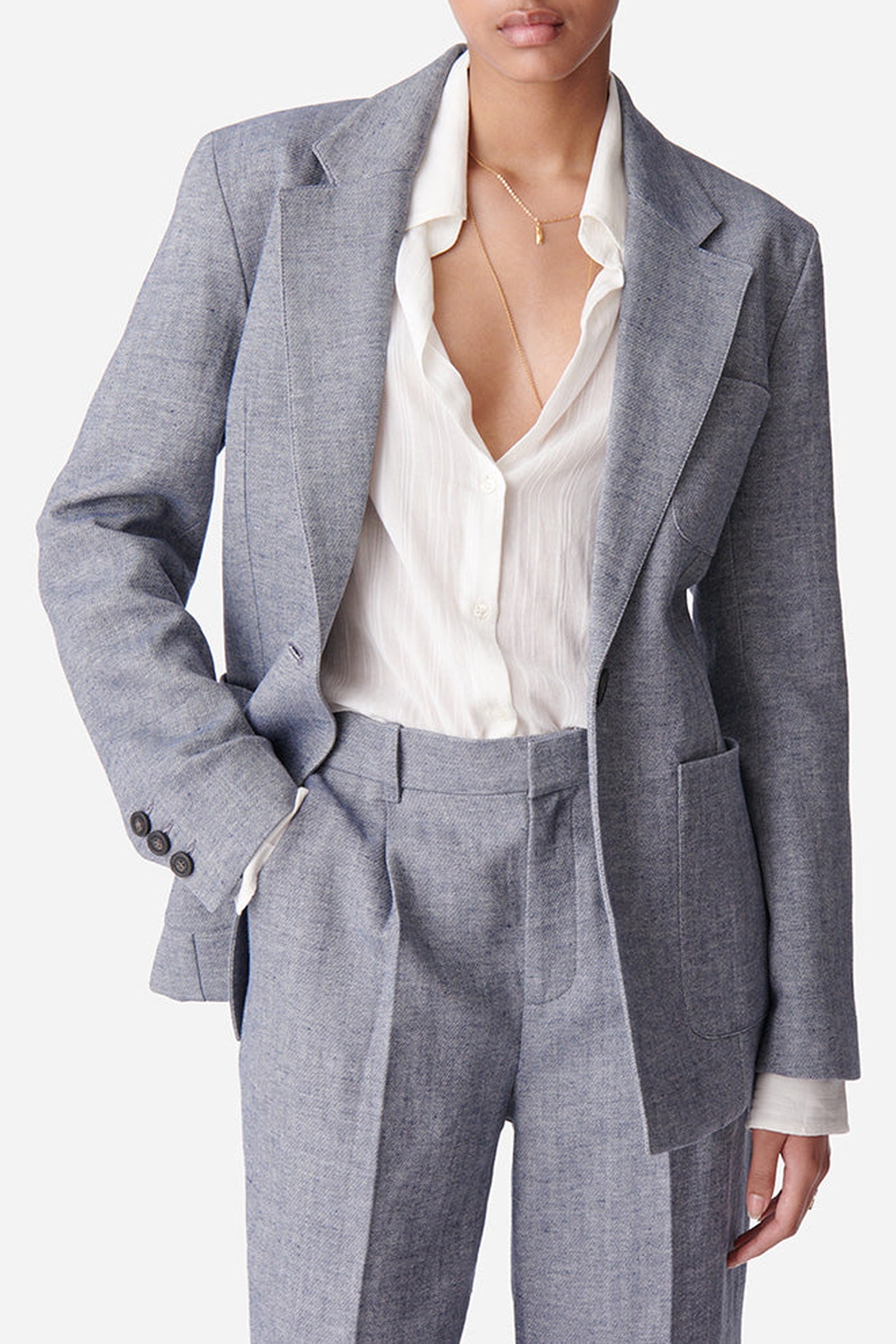 Blazer structuré Caline en lin mélangé - Bleu Chiné