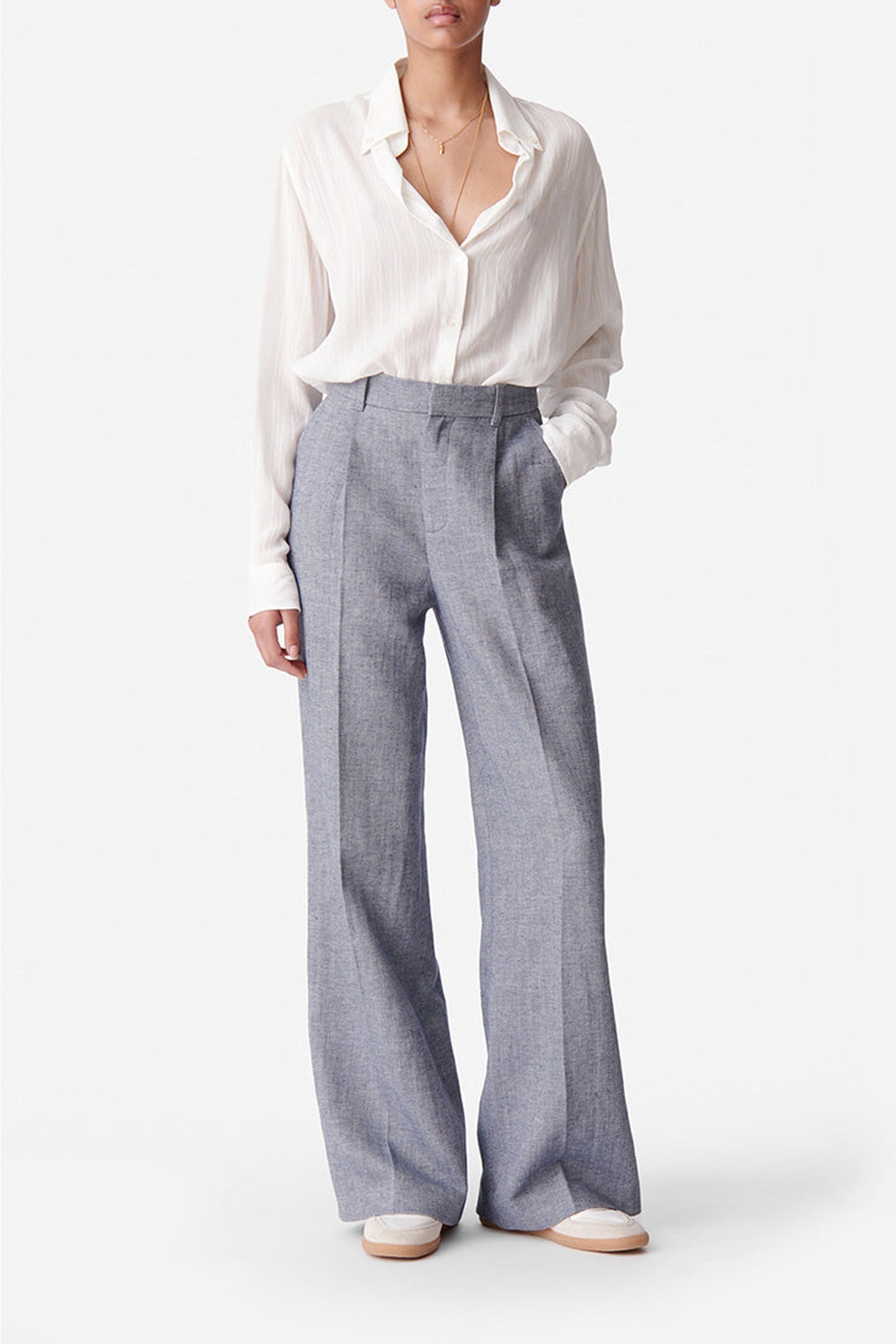 Pantalon Cyrano en lin mélangé - Bleu Chiné