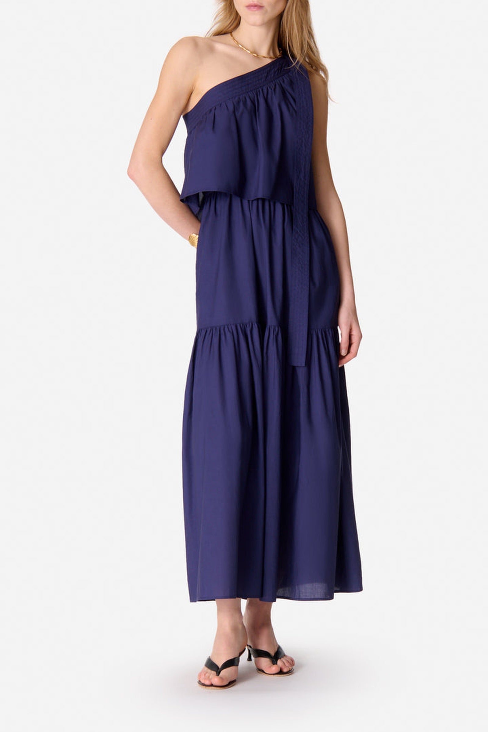 RECO : 130 // Robe longue asymétrique Cora en coton - Encre