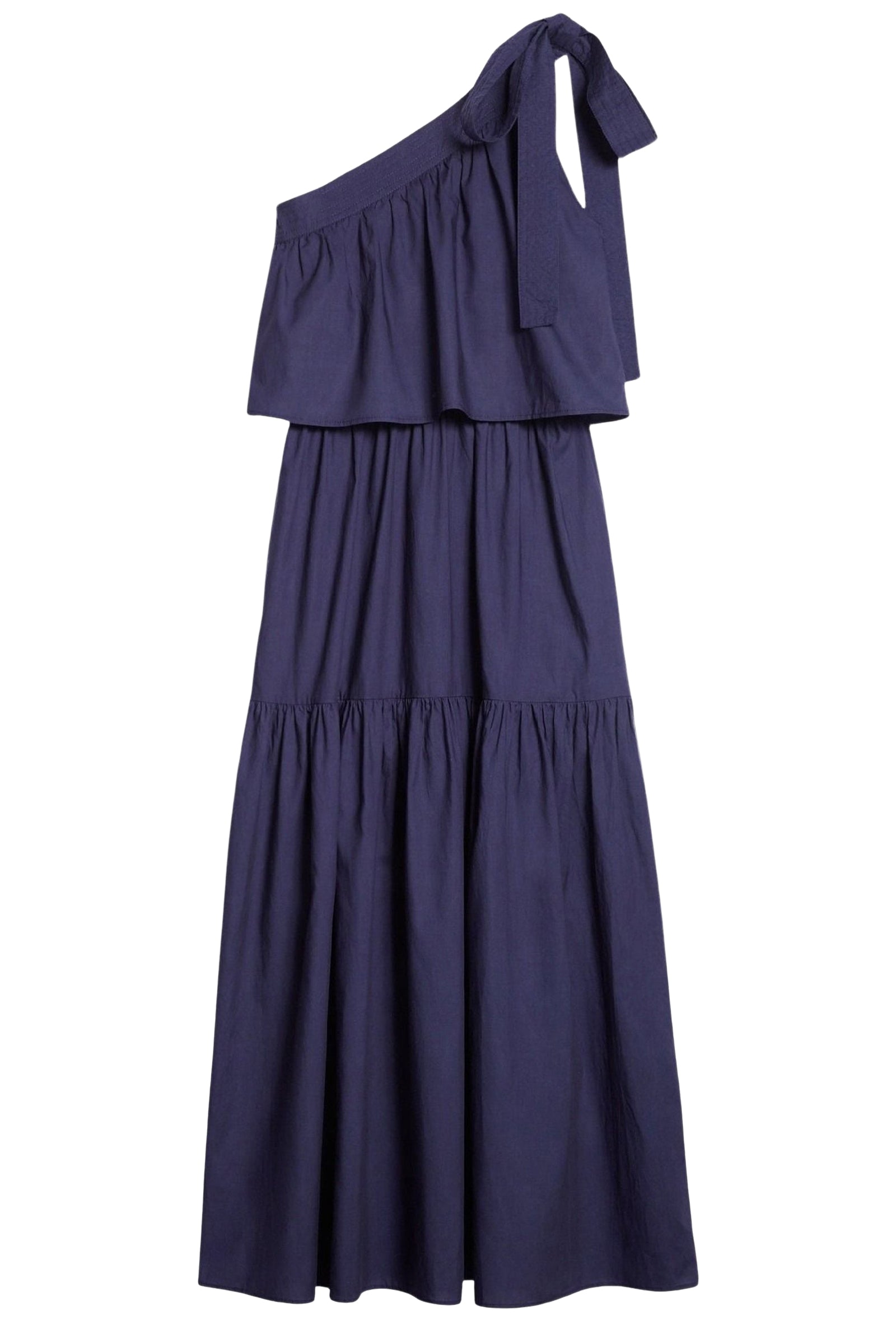 Robe longue asymétrique Cora en coton - Encre