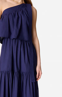 RECO : 130 // Robe longue asymétrique Cora en coton - Encre