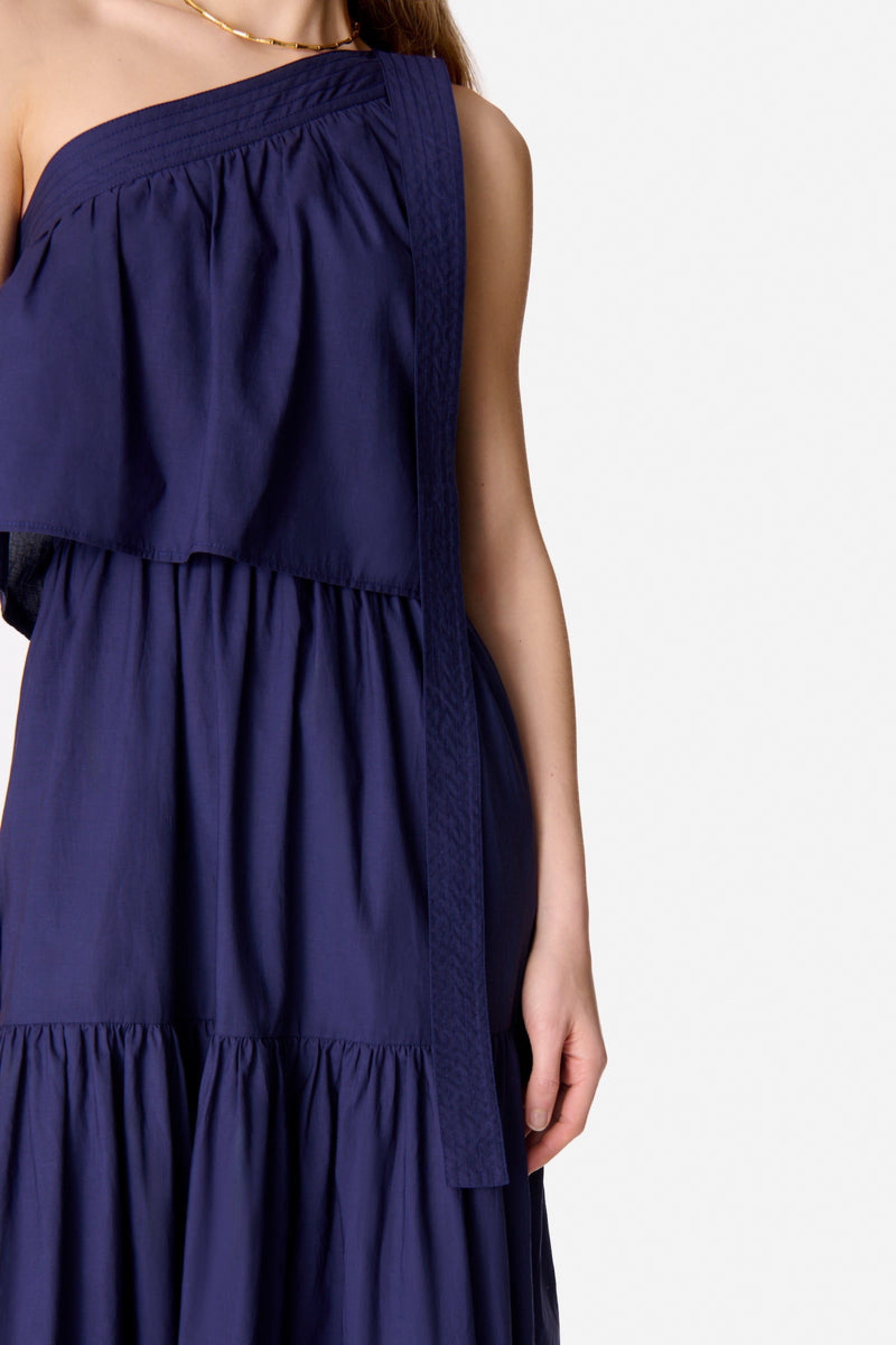 Robe longue asymétrique Cora en coton - Encre